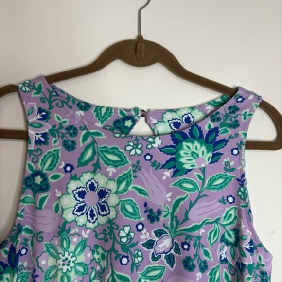Talbots Women’s Medium Purple Green Floral Dress Keyhole Back Stretch Sleeveless - Picture 4 of 9